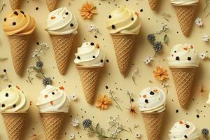 AI generated Incorporate a variety of waffle cones with different ice cream flavors. AI Generated photo