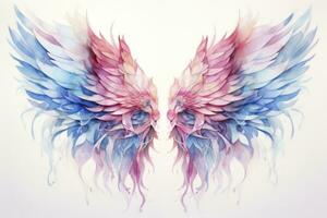 AI generated Beautiful magic watercolor blue pink wings. AI Generated photo