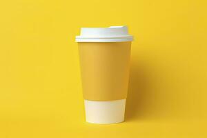 AI generated Blank coffee cup isolated on yellow background. AI Generated photo