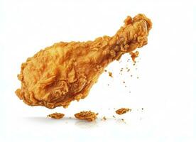 AI generated Fried chicken leg falling in the air isolated on a white background. AI Generated. photo