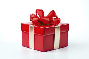 AI generated Gift box with red ribbon isolated on white background. AI Generated photo