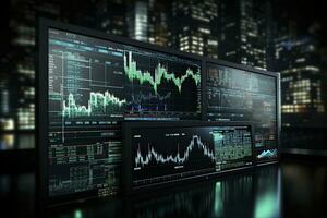 AI generated Digitally Generated Currency and Exchange Stock Chart for Finance and Economy Based Computer Software and Coding Display. AI Generated photo