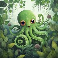 AI generated Watercolor Octopus for kids. AI Generated photo