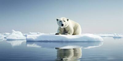 AI generated Polar bear on ice floe. Melting iceberg and global warming. AI Generated photo