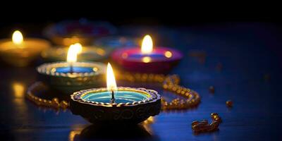 AI generated Happy Diwali. Diya oil lamps were lit during the celebration. AI Generated photo