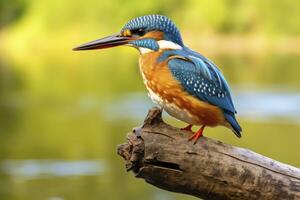 AI generated Kingfisher sitting on the tree branch. AI Generated photo