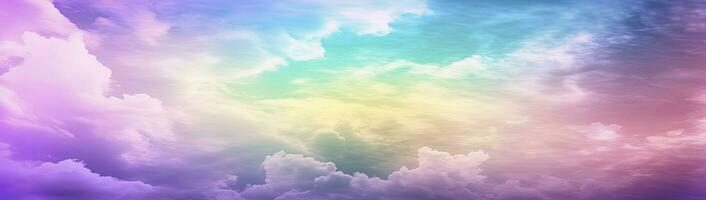 AI generated Rainbow sky with fluffy clouds. Multicolored toned sky. AI Generated. photo