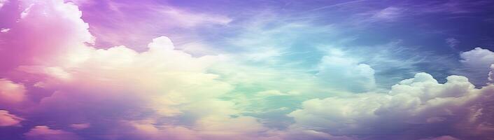 AI generated Rainbow sky with fluffy clouds. Multicolored toned sky. AI Generated. photo