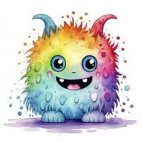 AI generated Watercolor cute monster on white background. AI Generated photo