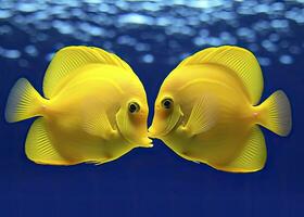 AI generated Two yellow tangs, face to face.  AI Generated. photo