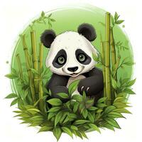 AI generated Cute panda in the middle of a bamboo forest. T-shirt design. AI Generated photo