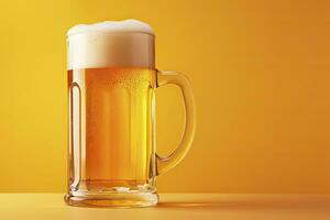 AI generated Beer glass with full beer isolated with a yellow background. AI Generated photo