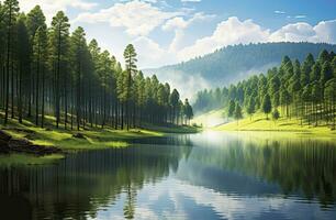 AI generated Beatiful nature lake and forest.AI Generated. photo