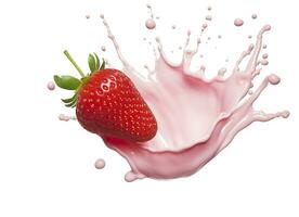 AI generated milk or yogurt splash with strawberries isolated on white background, 3d rendering. AI Generated photo