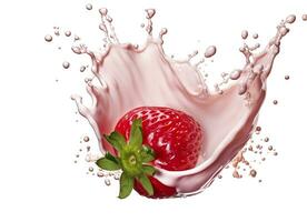 AI generated milk or yogurt splash with strawberries isolated on white background, 3d rendering. AI Generated photo