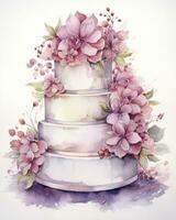 AI generated Watercolor wedding cake isolated on white background.  AI Generated photo