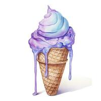 AI generated Watercolor ice cream in a waffle cone. AI Generated photo