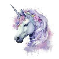 AI generated Watercolor fantasy unicorn clip art. AI Generated photo