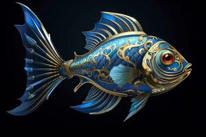 AI generated 3d rendering. fish on black background. Generative AI photo