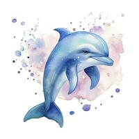 AI generated Watercolor fantasy Baby Dolphin clip art isolated white background. AI Generated photo