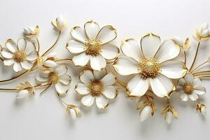 AI generated 3d gold flowers white backgroung. AI Generated photo