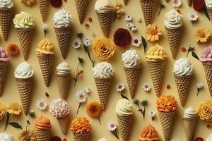 AI generated Incorporate a variety of waffle cones with different ice cream flavors. AI Generated photo