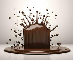 AI generated Chocolate splash with a podium, mockup background for milk product display, 3d. Generative AI photo