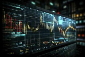 AI generated Digitally Generated Currency and Exchange Stock Chart for Finance and Economy Based Computer Software and Coding Display. AI Generated photo