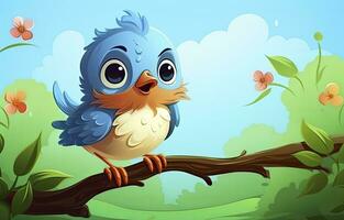 AI generated Cute little bird with a  nature background.  AI Generated. photo