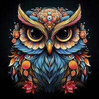 AI generated Multicolored mandala owl coloring page for adults. AI Generated photo