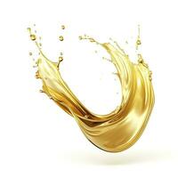 AI generated Golden Oil or Cosmetic essence splash isolated on white background, 3d illustration. AI Generated photo