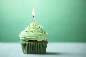 AI generated Happy Birthday Cupcake with Candle. AI Generated photo