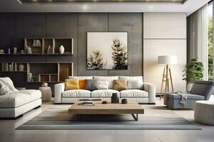 AI generated Modern living room with sofa and furniture. AI Generated photo