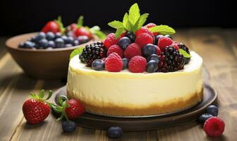 AI generated Lemon Cheesecake with Fresh Berries. AI Generated photo