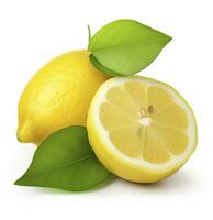 AI generated Lemon with leaf isolated on white background. AI Generated photo
