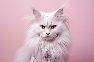 AI generated Pink colored cat on Pink Background. AI Generated photo