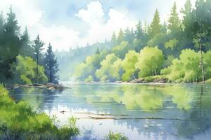 AI generated The serenity of a secluded forest lake.AI Generated photo