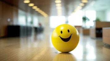 AI generated A Yellow Smiling Ball Can Promote a Positive Work Environment. Generative AI photo