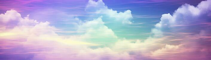 AI generated Rainbow sky with fluffy clouds. Multicolored toned sky. AI Generated. photo