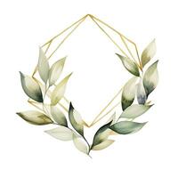 AI generated Watercolor geometry shape wreath with green leaf. AI Generated photo