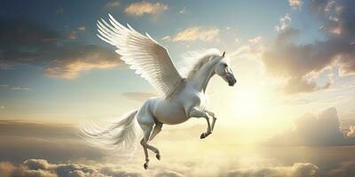 AI generated A white horse with wings. AI Generated photo