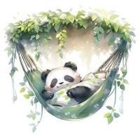 AI generated A sleepy baby panda in a hammock. watercolor illustration. AI Generated photo