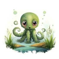 AI generated Watercolor Octopus for kids. AI Generated photo