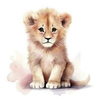 AI generated Watercolor Baby Lion. AI Generated photo