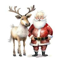 AI generated Cute Santa Claus standing with reindeer. AI Generated photo