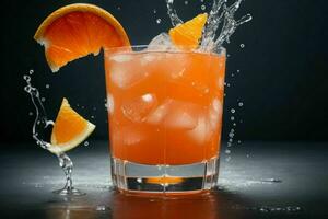 AI generated Orange punch cocktail with ice cubes. Pro Photo