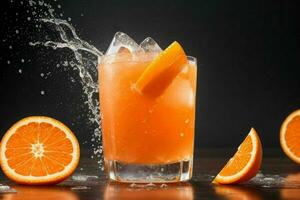 AI generated Orange punch cocktail with ice cubes. Pro Photo