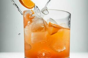 AI generated Orange punch cocktail with ice cubes. Pro Photo