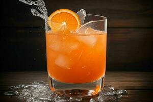 AI generated Orange punch cocktail with ice cubes. Pro Photo