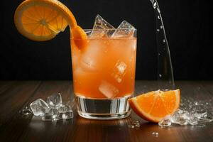 AI generated Orange punch cocktail with ice cubes. Pro Photo